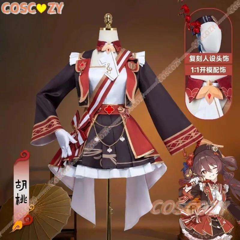 Hu Tao Cosplay Costume Wig , Anime Genshin Impact Outfit, Traditional Chinese Style Dress, Performance Suit Hat Accessories Set