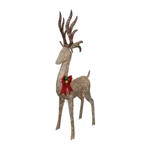 Northlight 74" LED Champagne Deer with Red Bow Decoration