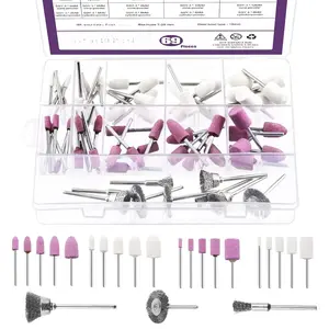 69 count 1/8" Shank Grinding Stone Set, 2 Shaped and 5 Sizes of Sanding Drill Bit for Rotary Tool Flap Wheel and  Felt Mounted Mandrel Set, 3 Types Carbon Steel Wire Wheel Brush for Buffing