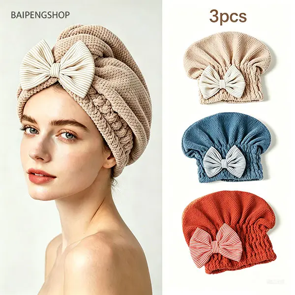 3Pcs Ultra Soft Microfiber Hair Towel Caps Set Super Absorbent Fast Drying Anti Frizz Hair Turban Wrap One Size Wet Hair Care Accessory for Shower Gym Travel Daily Use Gift for Women Ladies