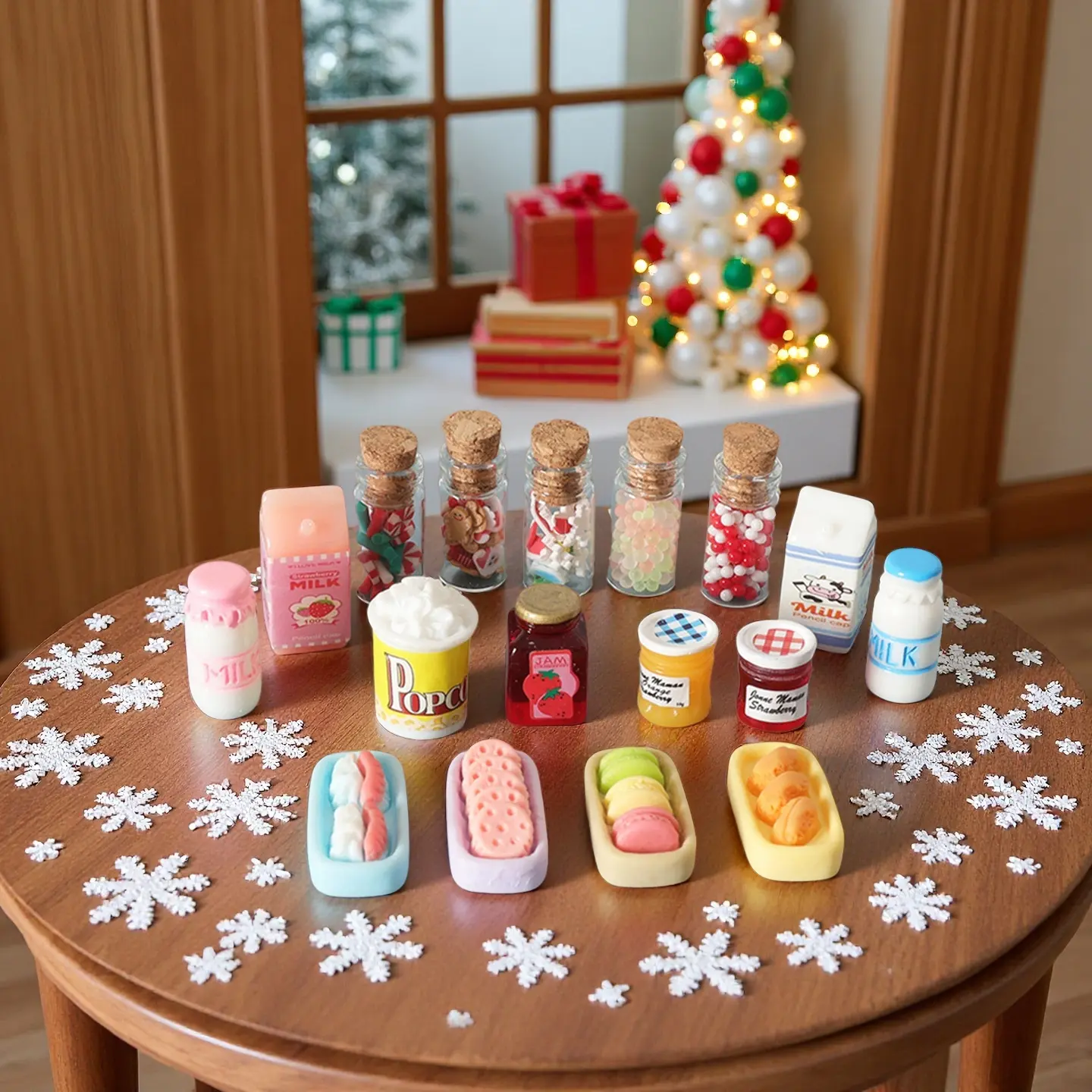 Unisex 17-Piece Dollhouse Miniature Glass Accessories Set - Festive DIY Decor Props with Food, Candy, Milk & Jam Bottles for Doll House Playsets, Shooting Decor