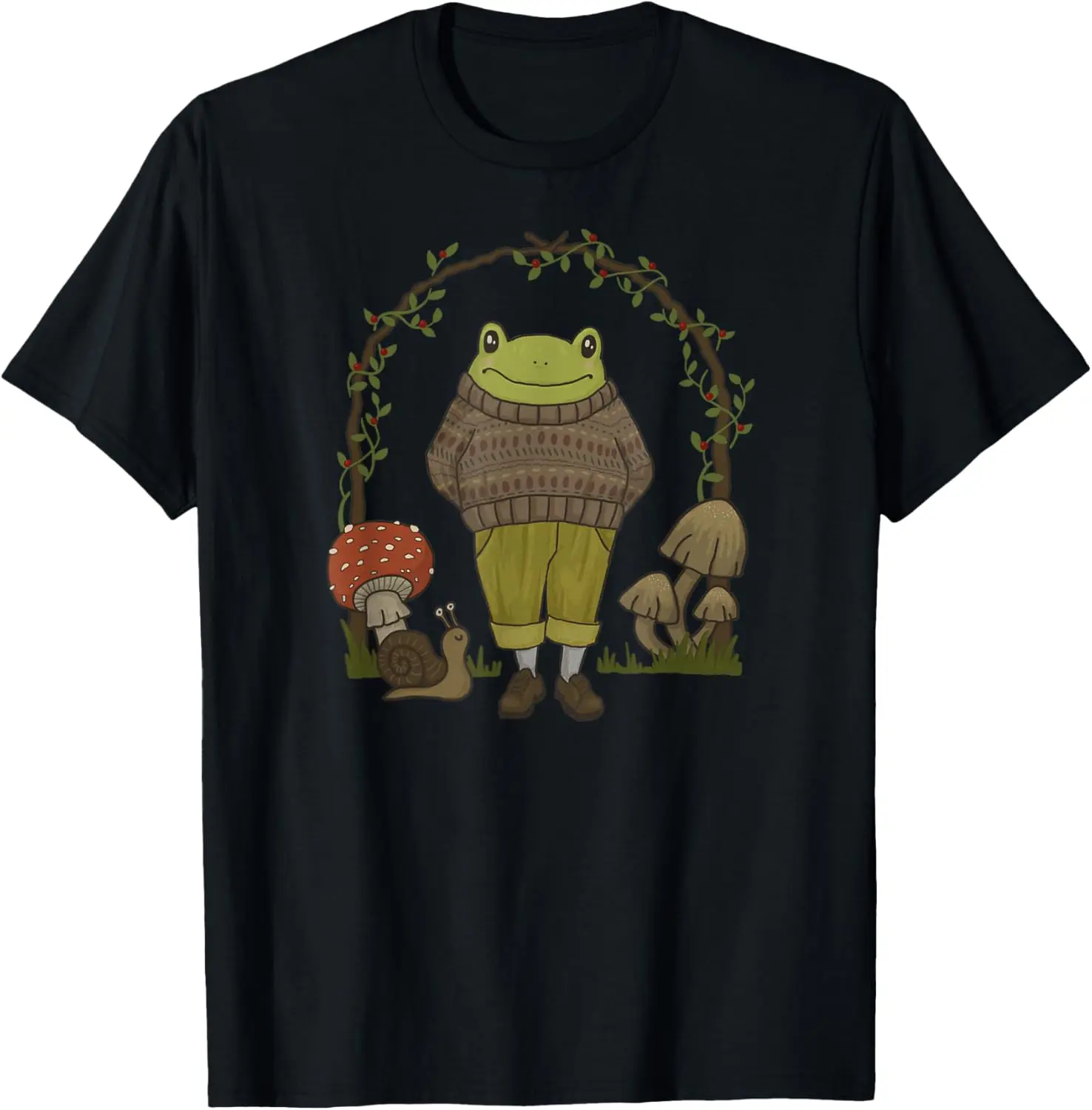 Goblincore Aesthetic Frog Mushroom Cottagecore Dark Academia Summer Casual Short Sleeve Cotton T-Shirt