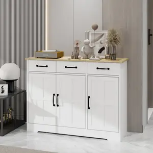 Self-Build Farmhouse MDF Wood Wall-Fixed Buffet Cabinet - Storage Sideboard with 3 Drawers, 3 Doors for Dining Room, Living Room