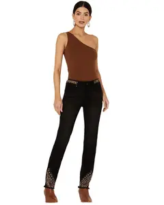 Grace In La Women's Embroidered Cheetah Print Skinny Jeans - Ens464-Blk
