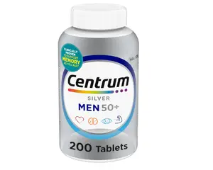 Silver Men's 50+ Multivitamin with Vitamin D3, B-Vitamins, Zinc for Memory and Cognition - 200 Tablets