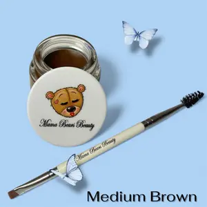 Mama Bears Beauty- Medium Brown Eyebrow Pomade, Precision Brush & Jar Set for Natural Makeup Application