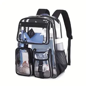 Clear Backpack  Heavy Duty PVC Stadium Approved--PIGPIGGIRL, Heavy Duty PVC Transparent Book Bag,See Through Backpack for School for Women for College Work Travel Festival&Multi-pockets for Colleges Workplace Security，elite bag