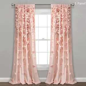 Lush Decor Riley Single Window Curtain  - Sold Individually - 54''W x 45''—120''L Floral Design and Decorative Frames