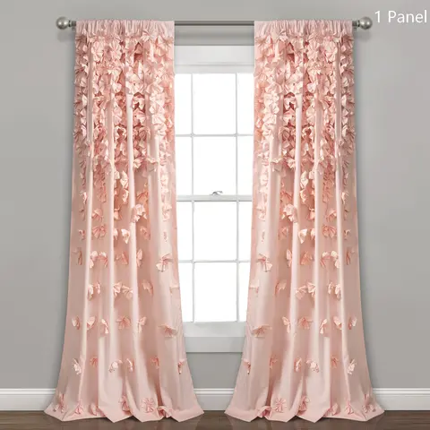 Lush Decor Riley Single Panel Curtain - 100% Polyester Flower Decorations Curtain, Cottage-Style Floral Decorative Design Drapes, Bowknot Style Handmade Bows, 3" Rod Pocket, Semi-Sheer for Natural Light Privacy, 54"W x 45"-120"L, Sold Individually