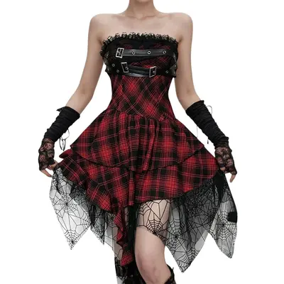 plaid grunge dress Game on' Black Grunge Plaid Lace Up Dress – Rags n Rituals main image 0