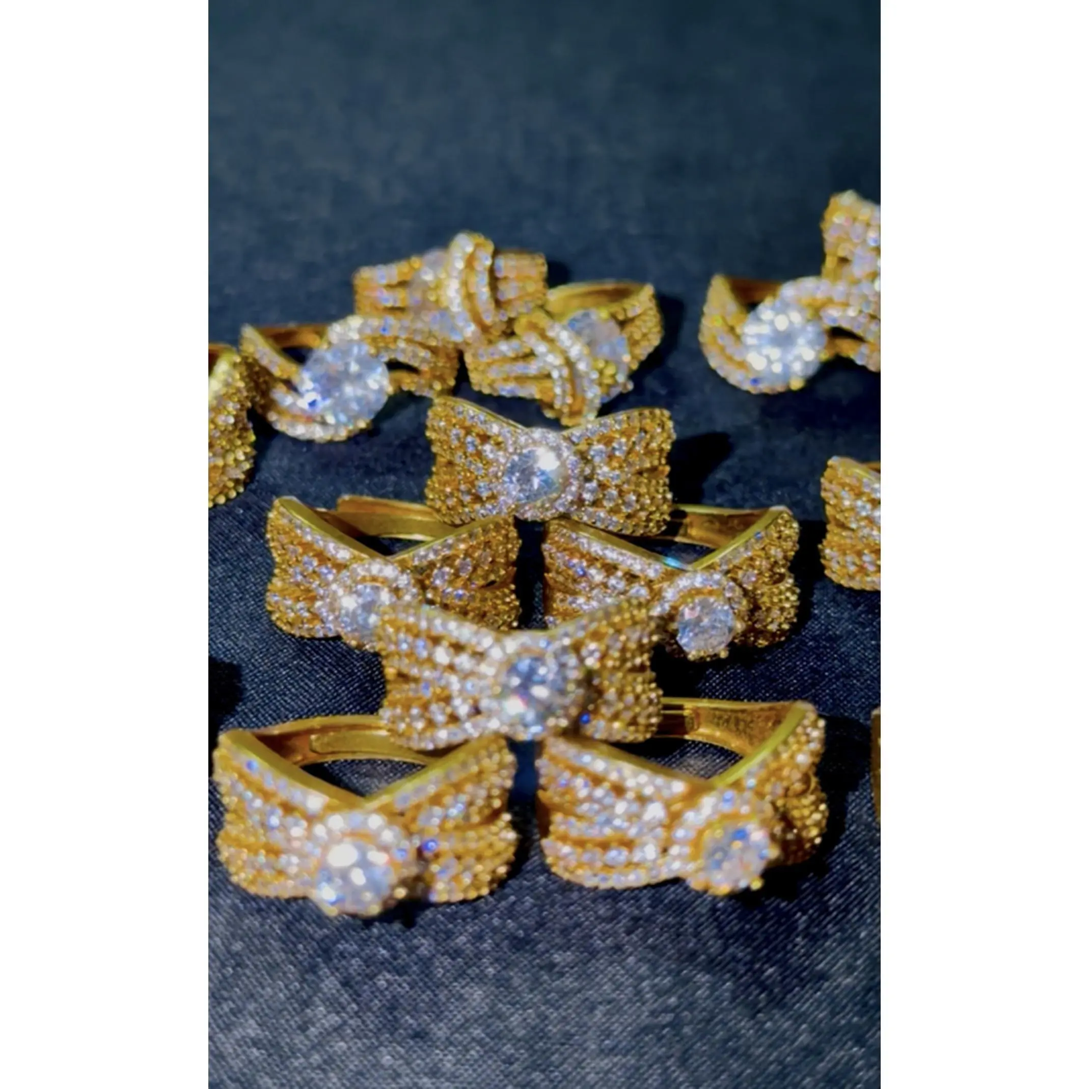 Panchadatu Diamond Ring - Elegant Gold-Tone Band with Sparkling Stones for Women's Jewelry