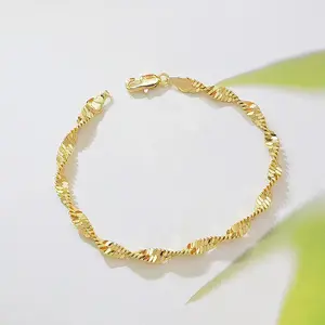 14K Gold Plated Twisted Herringbone Bracelet for Women, Dainty Sparkling Twist Snake Chain Bracelet, Trendy Stackable Gold Jewelry Gift for Her