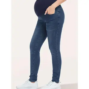 Women’s maternity jeans over the belly, slim stretchy high-waisted denim skinny pants with pockets…