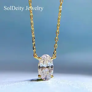 Tiny Classic Single Oval Shape Stone Pendant Necklace in Sterling Silver 5x8mm Oval Cut Zircon 18 Inch Chain