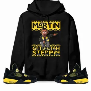 Women's Martin Get Tah Steppin Casual Wear Hoodie - Soft Fitted Comfortable Cotton Sweatshirt, Matching Jordan 4 Thunder Unisex Top, Menswear Fabric, Comfort Colors LPD