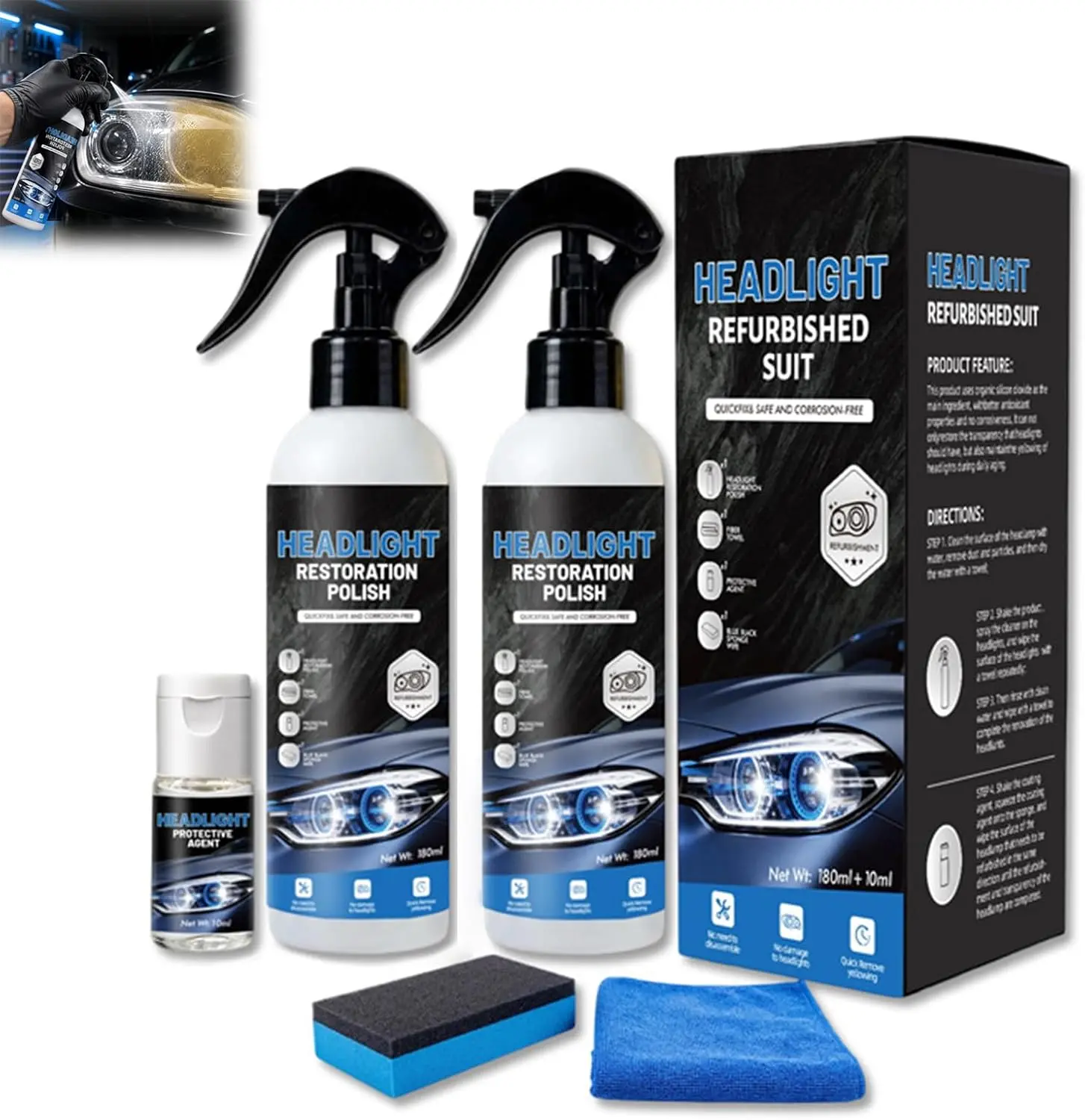Automotive Headlight Restoration Fluid – No Sanding, No Polishing, Spray-On Ceramic Coating, Fix Yellowed & Oxidized Headlights, Restores Clarity, DIY Car Detailing Essential