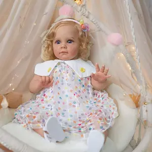 24-Inch Reborn Baby Doll, Soft Toddler Girl with Hand-Dyed Golden Curly Hair – Realistic Dress-Up Doll for Children, Perfect Christmas Gift