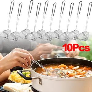 10 Pieces Hot Pot Strainer Scoops, 2.5 Inch Stainless Steel Spider Strainer Skimmer, Hot Pot Ladle with Insulated Handle for Kitchen Cooking Frying Food