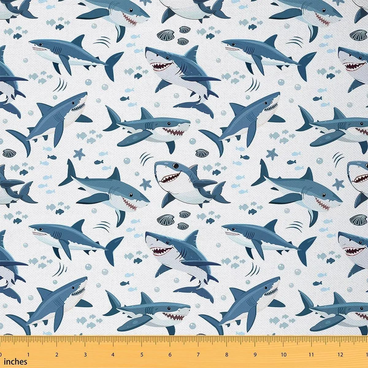 Shark Fabric Ocean Sea Animal Upholstery Fabric Chairs Underwater World Home DIY Projects,Soft Flannel Indoor Decor Fish Marine Theme Navy Blue White