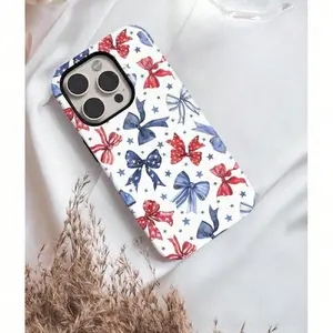 Patriotic Bow TPU Cellphone Cover - 4th of July Red, White, Blue Stars Flag Aesthetic Phone Accessory, Protective Case for iPhone 11-17 & Galaxy S Series Devices summerwins