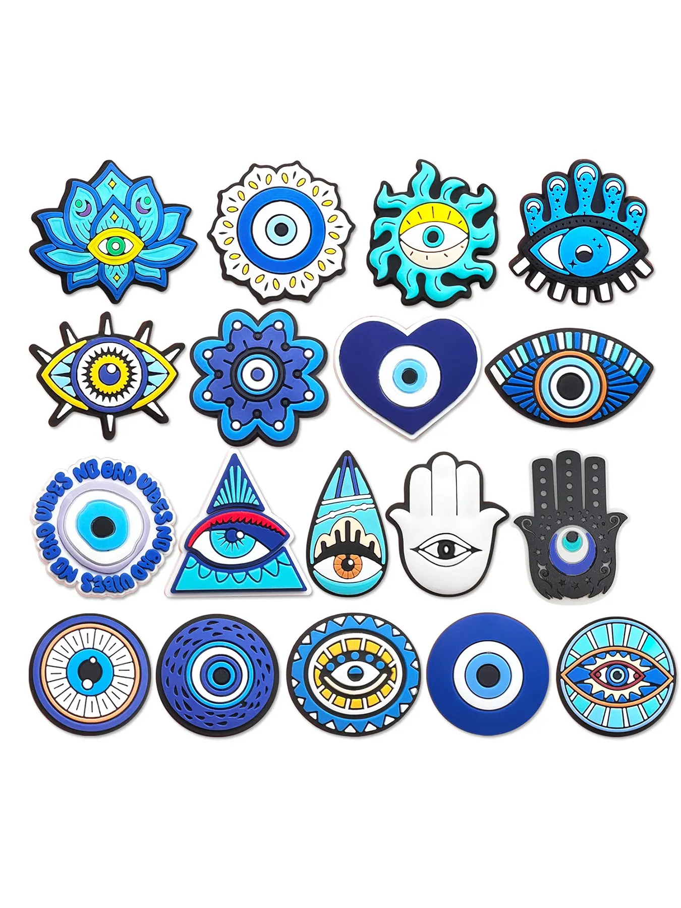 18 Detachable Blue Demon Eye Shoe Charms, DIY Spring Summer Accessories, Fashionable Blue Shoe Decorations for Unique Style