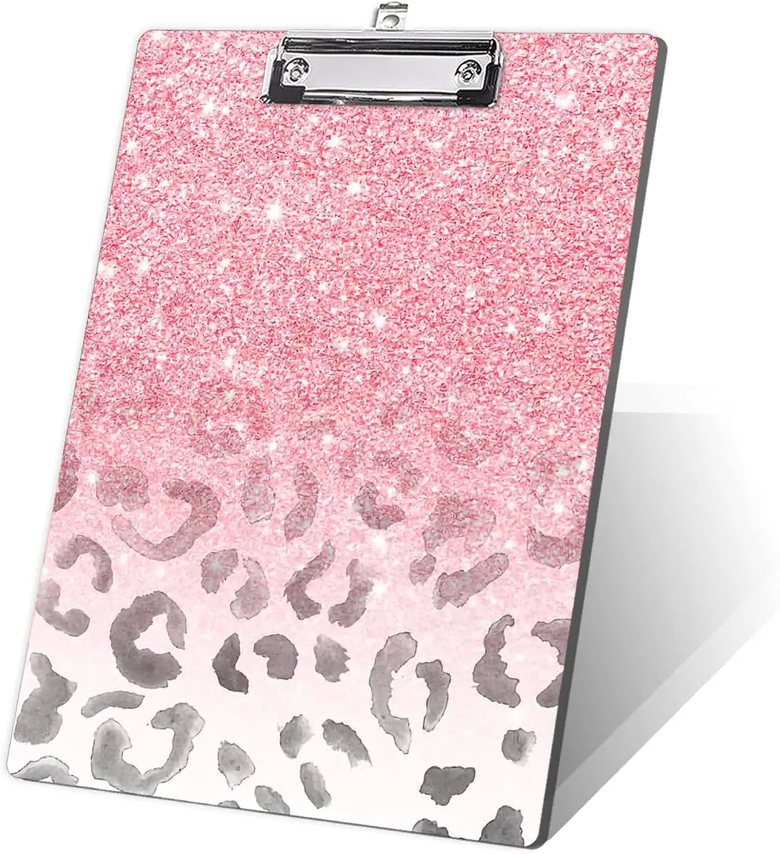 Leopard Print Wood Decorative Clipboard for Girls - Modern Girly Glitter Design, 8.5"x12.5" Office Filing Stationery, Ideal for Back to School Haul, Halloween, Christmas, Thanksgiving