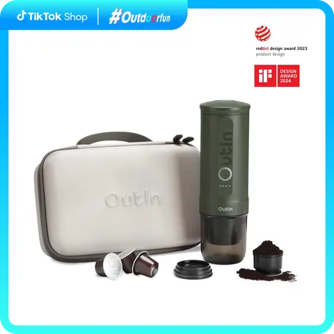 OutIn Nano Portable Personal Coffee Maker Gift Set - Compact Cylinder 2-in-1 Method Machine, 3-4 Min Self-Heating, NS Capsule/Ground Compatible, 7500mAh, 5-8 Cups, Camping Coffee Makers for Travel Use