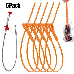 23.6 "pipe clog remover (1), 25" pipe dredger hair remover (5), hair collector pipe dredger cleaning tool set, suitable for toilet, kitchen sink, bathroom bathtub, sewer, 6-piece set