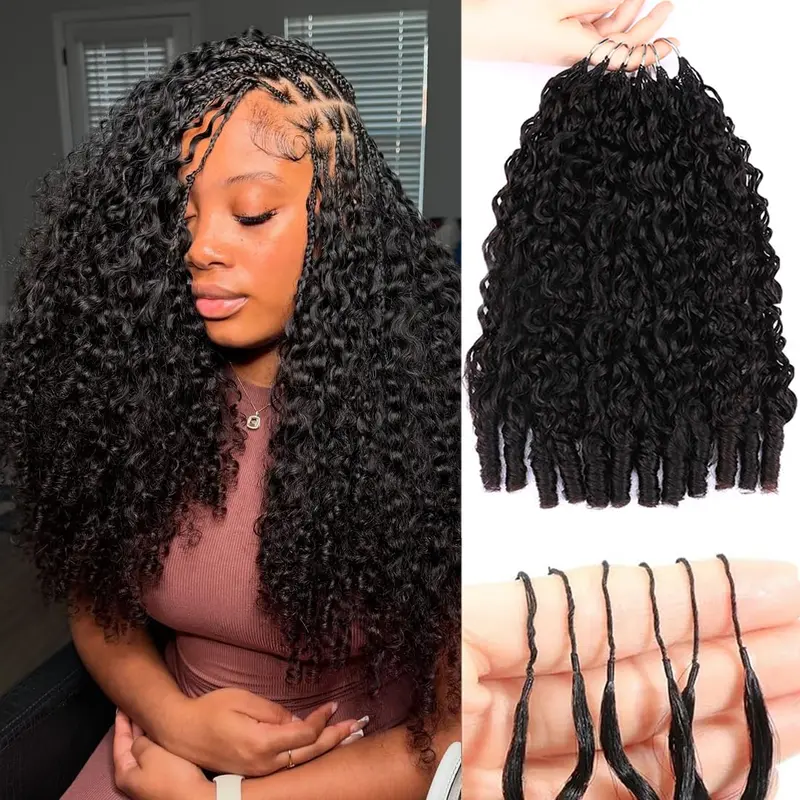 Burmese Curly Feather Crochet Human Hair 18 Inch 50G Burmese Curly Knotless Pre‑Separated Invisible Crochet Bundles Lightweight Reusable Hair Extensions for Women Natural Black