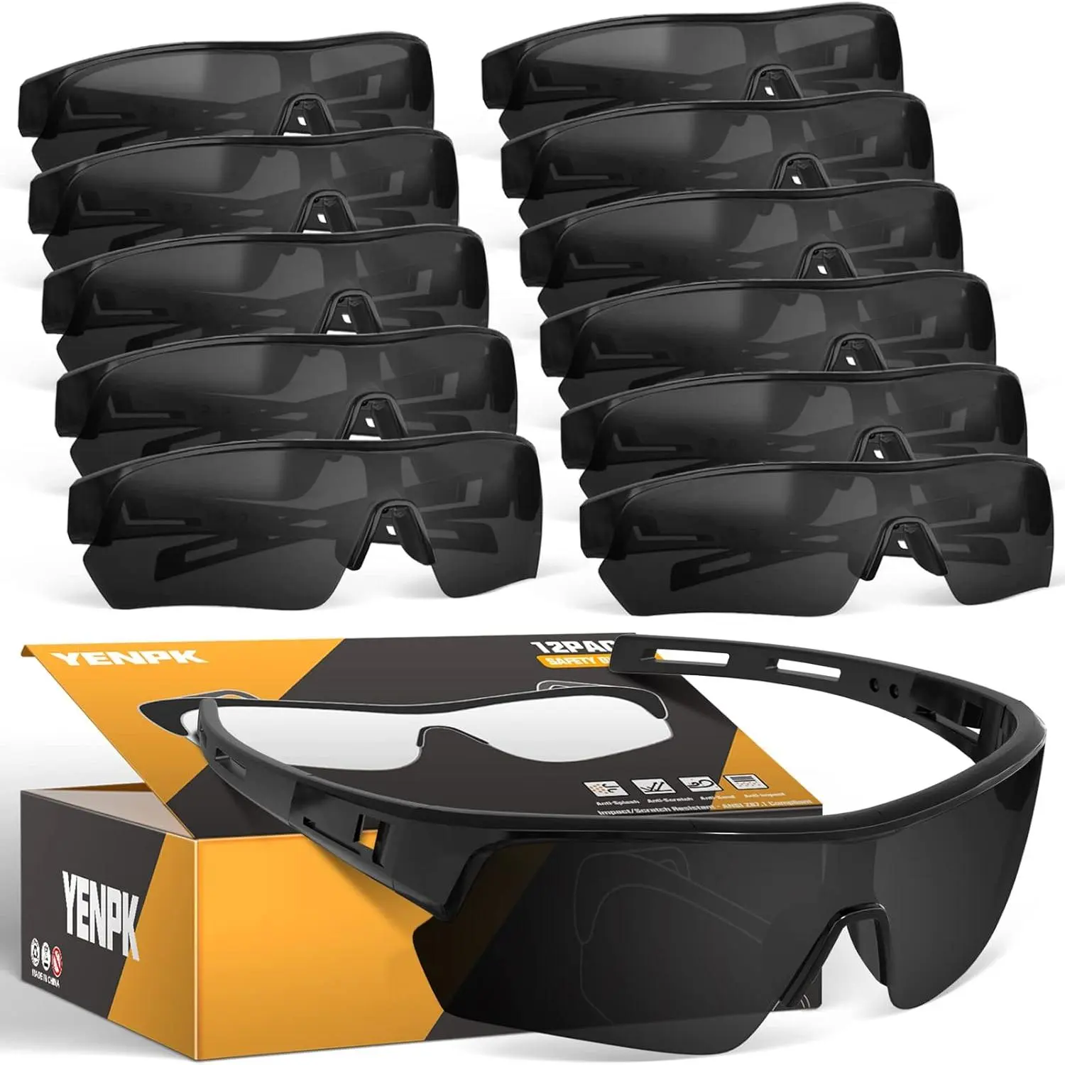 ANSI Z87.1+ Impact-Resistant Safety Glasses - 12 Pack for Family Daily Wear, Landscaping & Shooting, UV400 Eye Protection, Anti-Scratch Safety Goggles, Tinted, Uv400 Protection