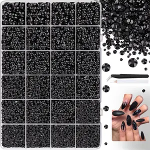 30000Pcs Black Rhinestones for Bedazzling, Bedazzler Kit with Flatback Craft Rhinestones Black Bulk and , 2,3,4,5,6mm Resin Flat Back Crystals for Craftings, Crafts, Clothes, Shoes, Nails