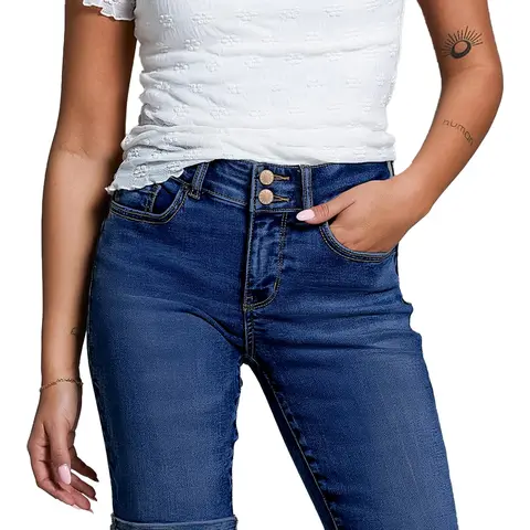 Sidefeel Women's Jean Shorts High Waisted Stretchy Bermuda Folded Hem Denim Fall Shorts Fall Outfit