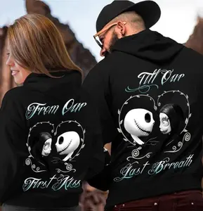 From Our First Kiss Till Our Last Breath Jack Skellington Sally Couple Matching Tshirt Hoodie Sweatshirt HG The Nightmare Before Christmas Halloween Gift, Matching Lover T-shirts, couple hoodie, couple shirt, couple sweatshirt