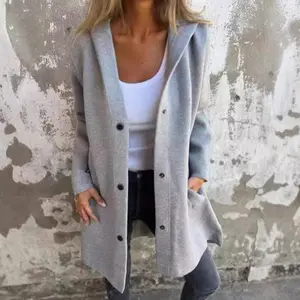 Autumn and Winter Solid Color Casual Single-Breasted Hooded Jacket