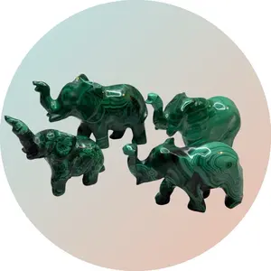 Malachite Hand Carved Elephant Carving - Unique, One-of-a-Kind Pieces - Promotes Emotional Balance & Abundance - Malachite Stone with Green Finish