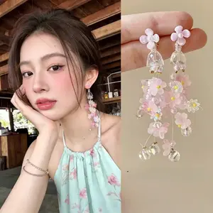 Flash & Finesse Women's Fairy Tale Flower Fringe Earrings, Boho Forest Style Summer Vacation Dangle Earrings Festival Gift