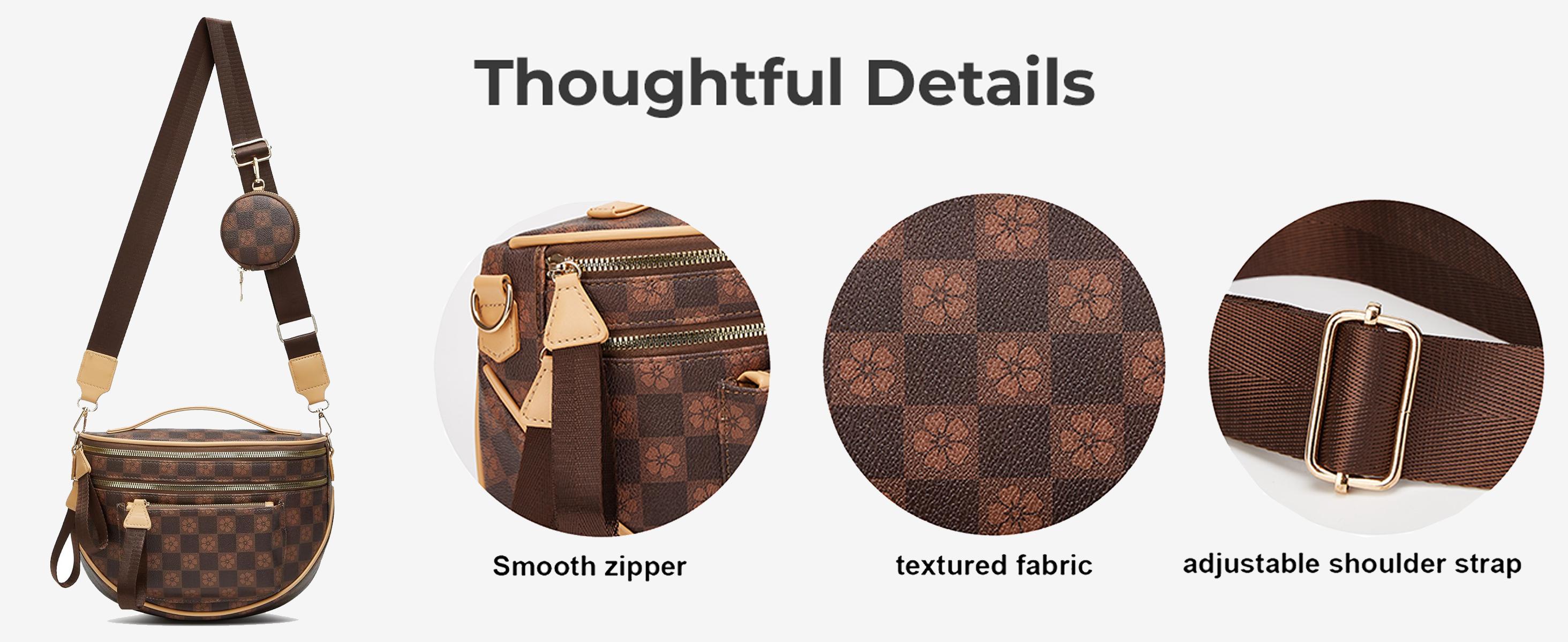 DAREIN Elegant Spacious Checkered PU Leather Crossbody Bum Bag for Women, Stylish Handbag with Wallet Functionality