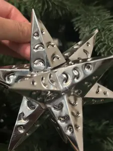 Set of 6 - Handmade Punched Tin Star Ornaments - Mexican Christmas Decor