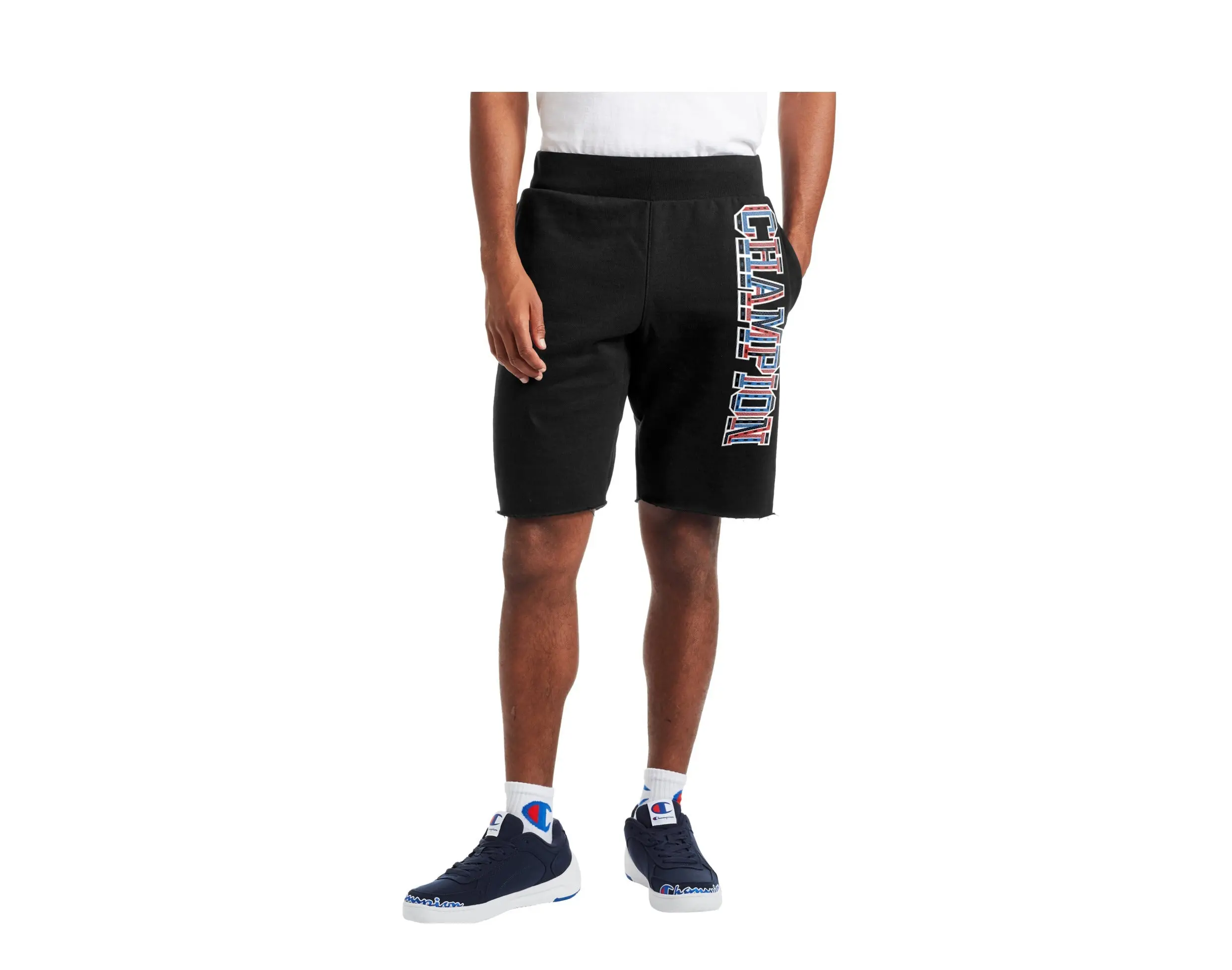 Champion C Life 10" Reverse Weave Cutoff 3D Logo 001 Shorts in Black | Elastic Waist