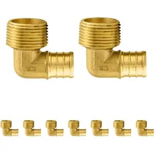 Pack Of 10  Brass PEX Fittings, 3/4" PEX to 3/4" NPT Threaded Male Elbow, Barb Crimp Fittings for Plumbing Systems