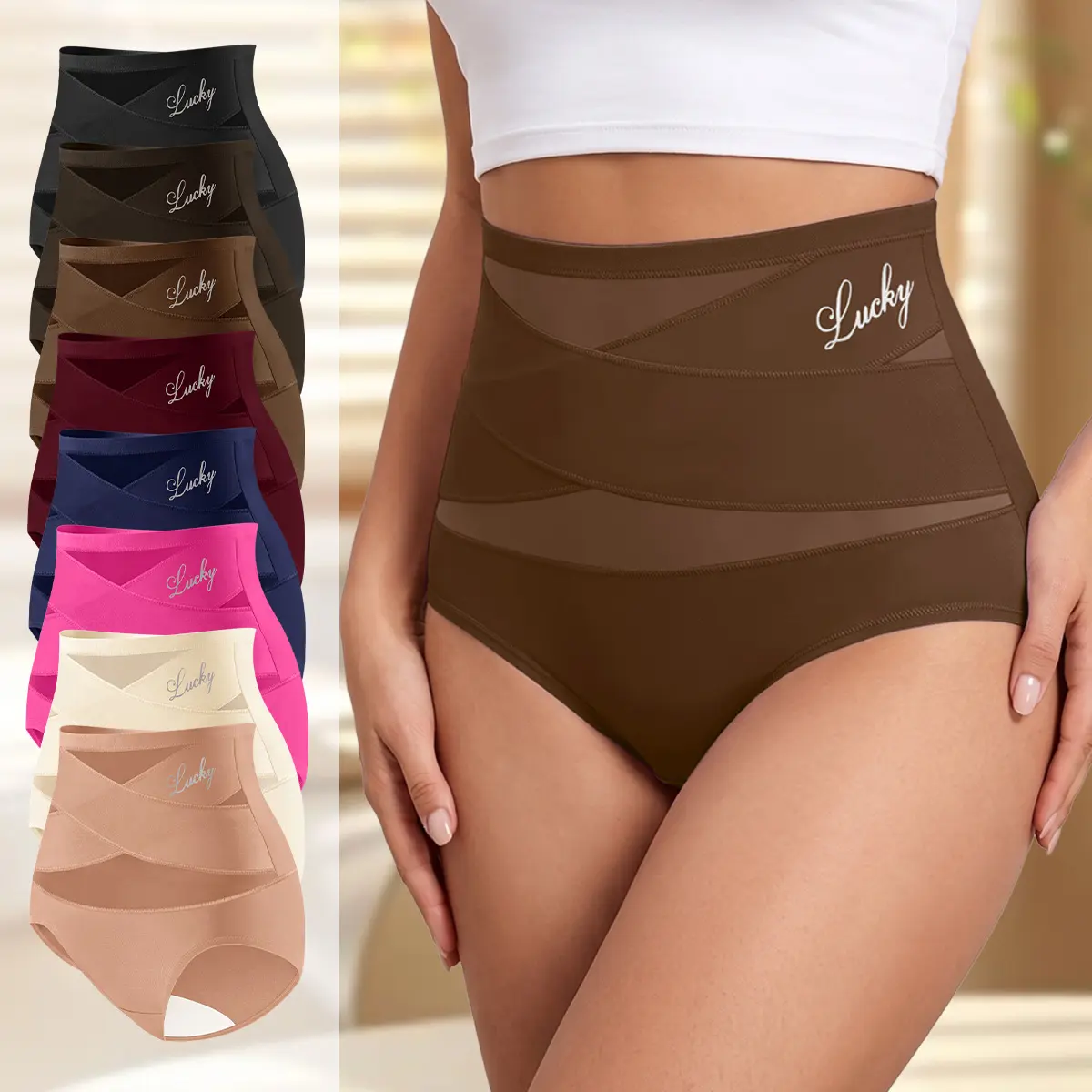 Morelect Women's High-Waisted Criss-Cross Front Briefs, Basic Full Coverage Underwear in a Lightweight, Breathable Polyester Blend Mesh, 4/6/8-Pack, Casual