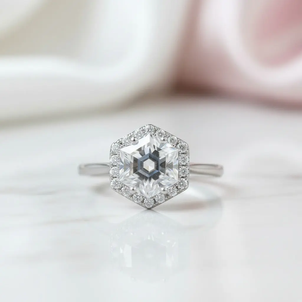 1 Carat Hexagon Cut Diamond Option Engagement Ring