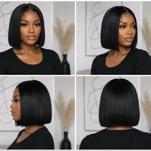 ABIGAIL Luxury Vietnamese Bones Straight Raw Donor Human Hair Wig, 2×6 10in Natural Black Bob, 250g Per Plucked Density, Transparent Lace Closure, Glueless Ready-To-Wear for Women [Ready To Ship]
