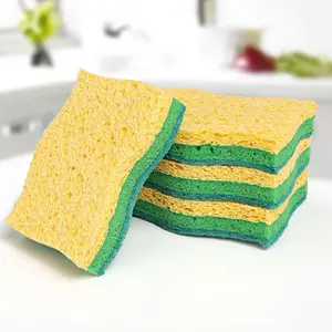 Wood Pulp Sponge for Kitchen, Non-Oil Absorbent Sponge with Scrubber Pad, Fast Foaming Cleaning Sponge Safe for Non-Stick Pans – For Women Men Home Cleaning