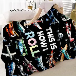 Airplane Pattern Blanket, 1 Count Soft Warm Throw Blanket, Air Conditioning Blanket, Nap Blanket for Home Office Travel Camping, Soft Cozy Blanket