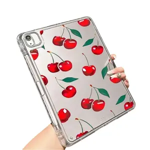 Case with Pencil Holder Compatible with IPad 11th Gen 11-Inch/10th Generation/Air1/2/mini 6/7/Pro 2020/2021/2022 10.9 Inch, Cute Cherry Print Clear Tablet Computer TPU Protective Cases, Four Corner Anti Drop, Perfect for Girlfriend and Boyfriend Gift