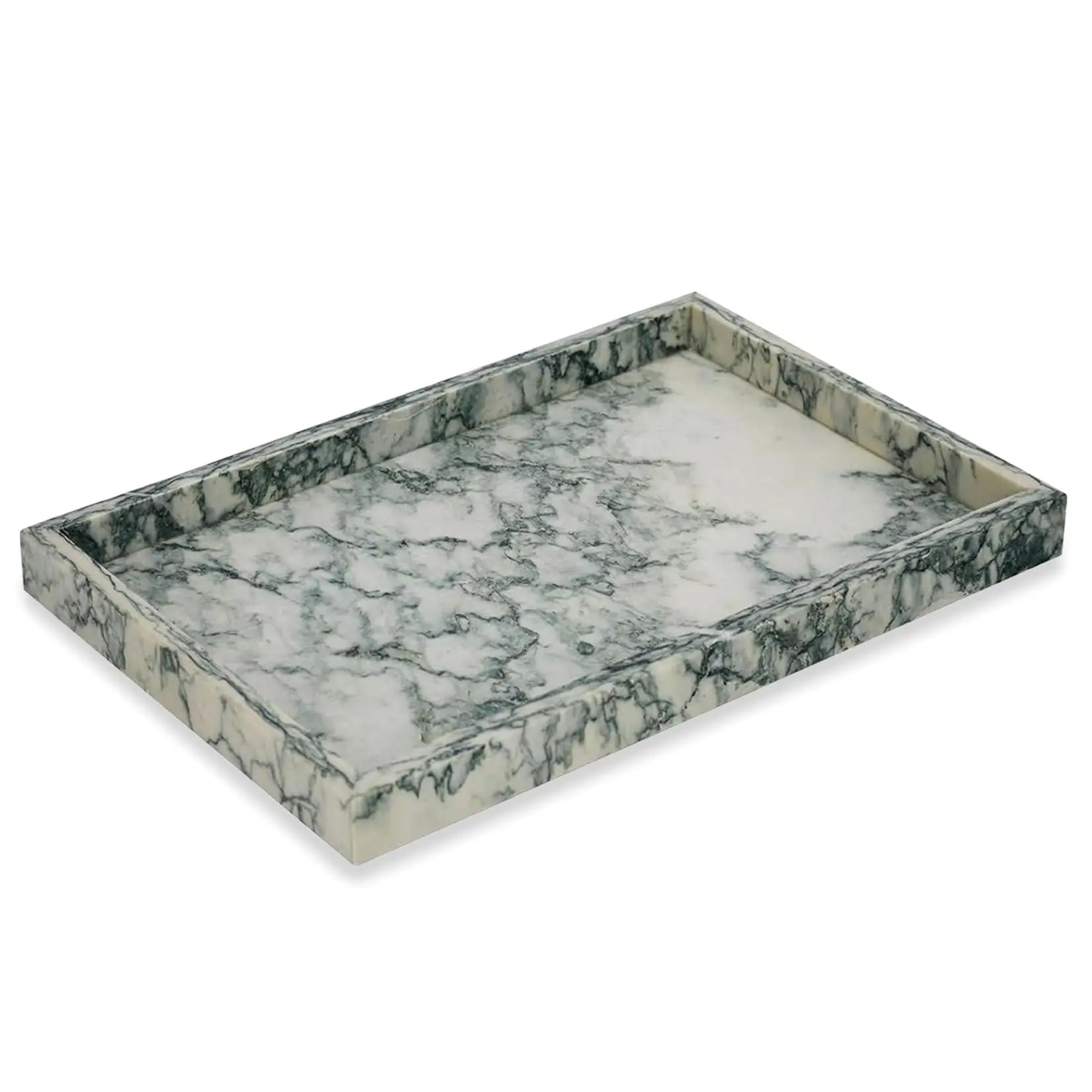 GARVEE Elegant Natural Marble Vanity Tray – Pure Stone Jewelry and Perfume Organizer – Decorative Bathroom Counter or Kitchen Storage – Blue and Green – Size: 30x20x3cm