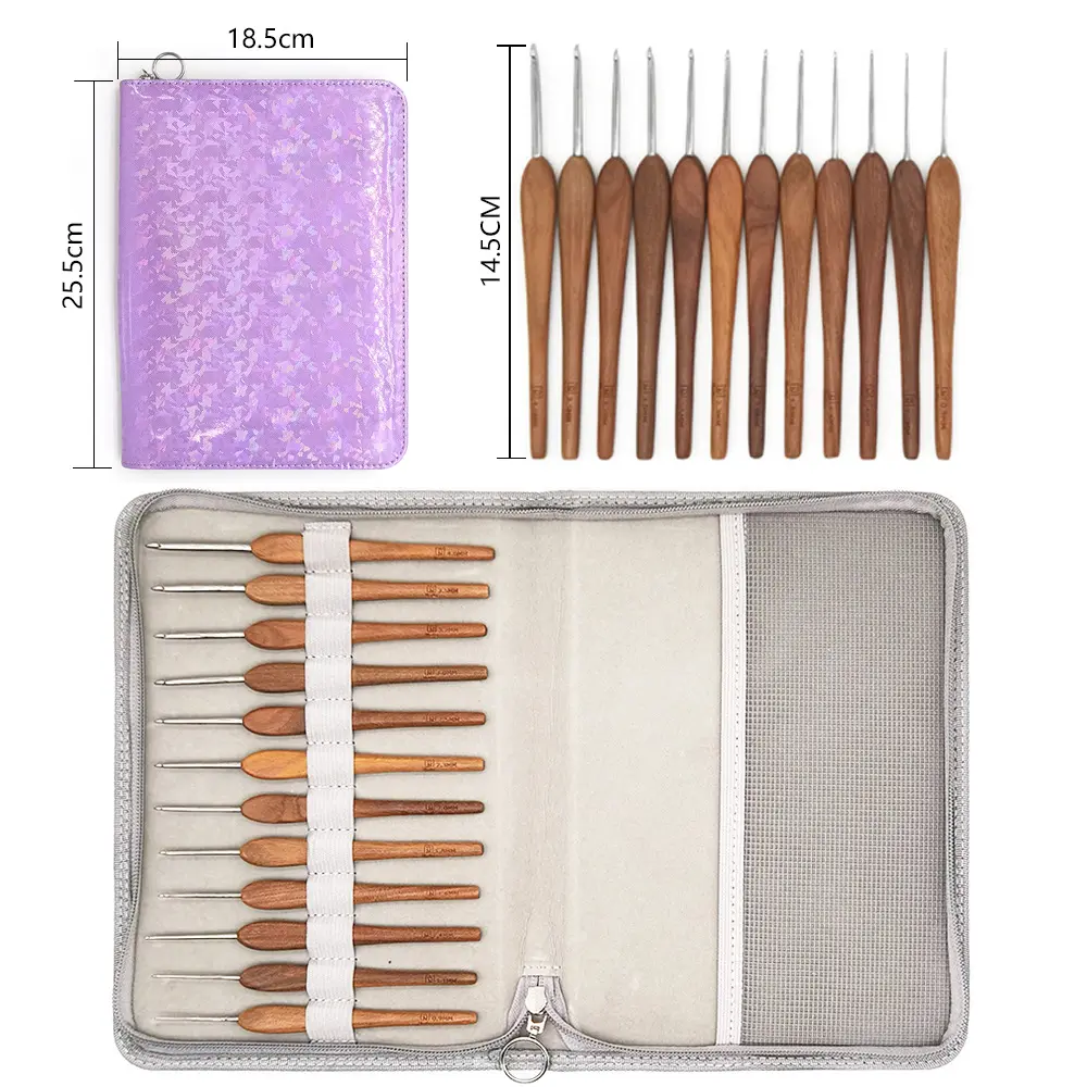 Ergonomic Wooden Crochet Hooks Set, 11 Size Rosewood Handle Crochet Needles Kit with Portable Case for Beginners & Arthritic Hands
