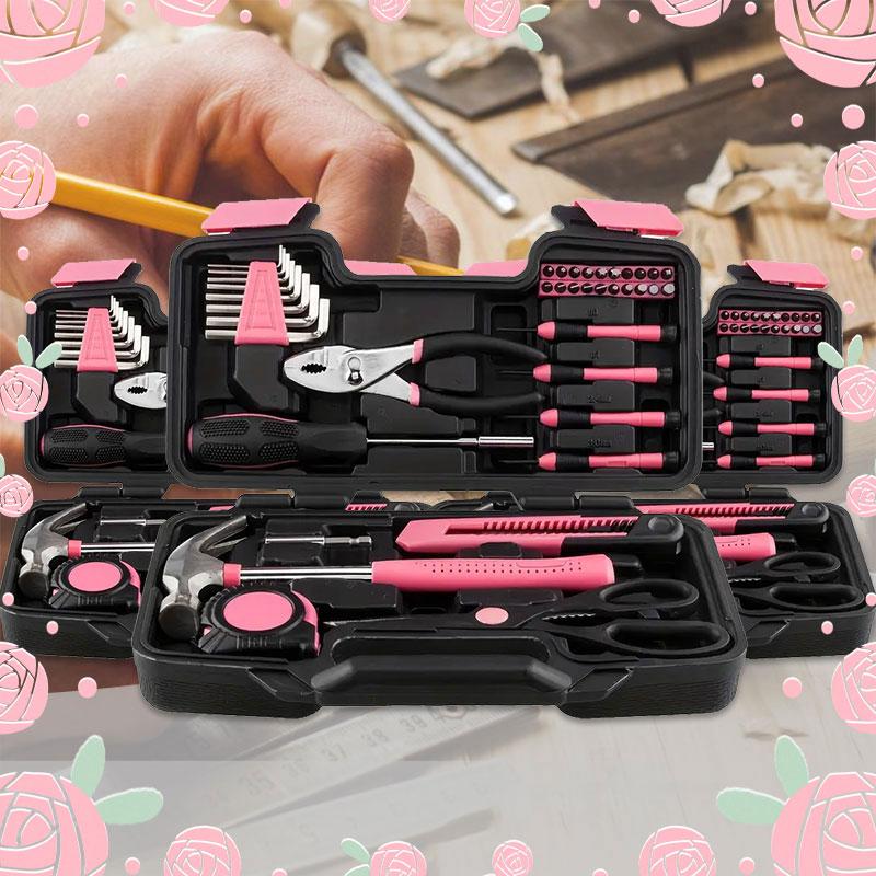 39 Piece General Household Tool Set in Toolbox Storage Case with Essential Hand Tools for Everyday Home Repairs, DIY and Crafts