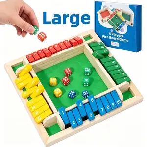4-Player Wooden Shut The Box Dice Game, Classic Family Strategy Board Game for Kids & Adults, Educational Math Learning Game, Portable for Family Night, Parties, Travel & Classroom